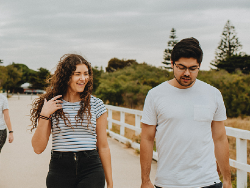 Man and woman walking together