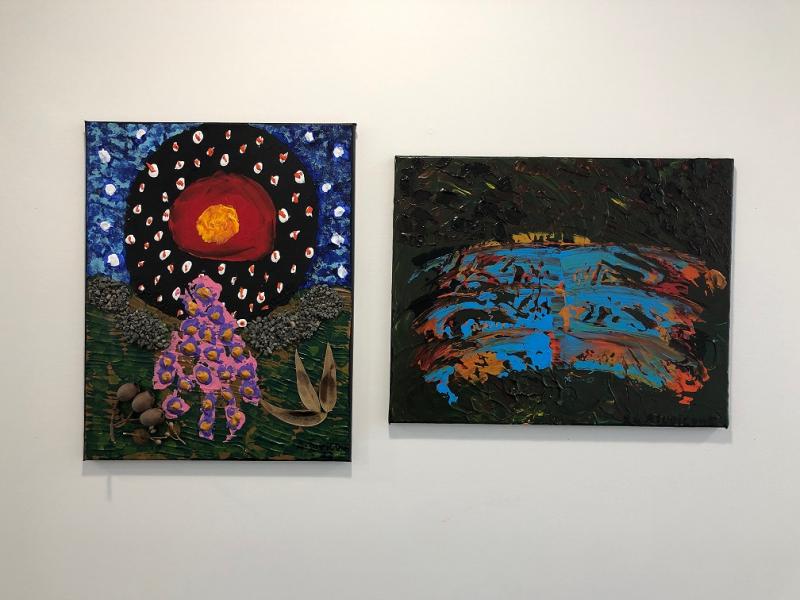 Two pieces of art on a wall