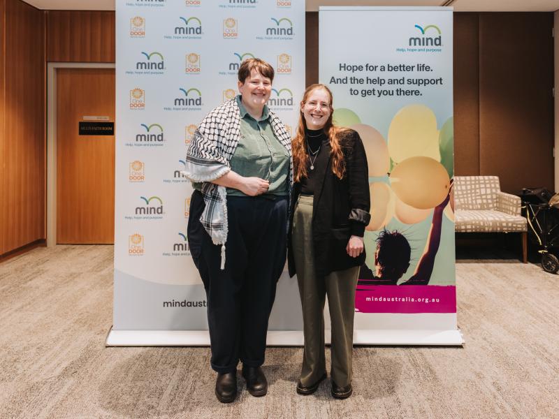 2024 Stratford Scholarship recipient Mush McLoughlan (left) pictured at the 2025 Stratford Lecture in Sydney