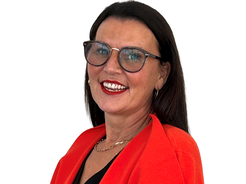 Denise Cumming wearing red
