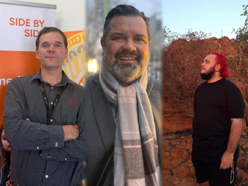 Three men standing in a collage