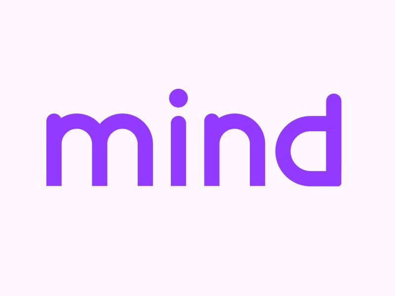Mind logo in purple on a pale pink background.