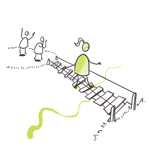 person crossing a bridge